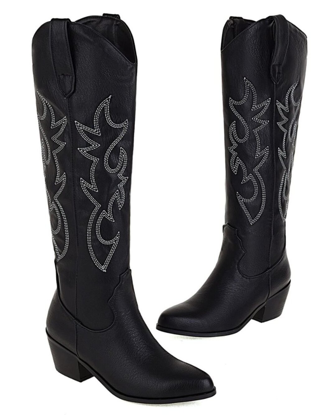 Cowboy Boots for Women Knee High Cowgirl Boots Pointed Toe Chunky Heel Cowboy